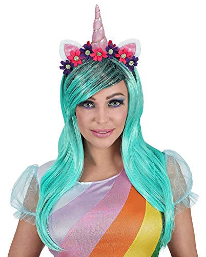 W WIDMANN MILANO Party Fashion 46942 - Perücke Einhorn Fantasy, türkis, mit Haarreifen, Mottoparty, Karneval