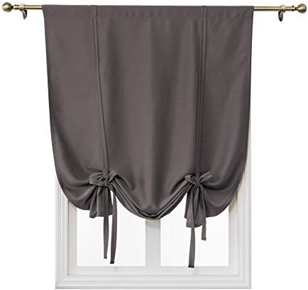 ele ELEOPTION Tie-Up Simple Blackout Curtain, Rod Pocket Thermal Insulated Room Darkening Roman Shade for Bedroom Living Room Kitchen Small Window (Dark Gray, 120x120cm)