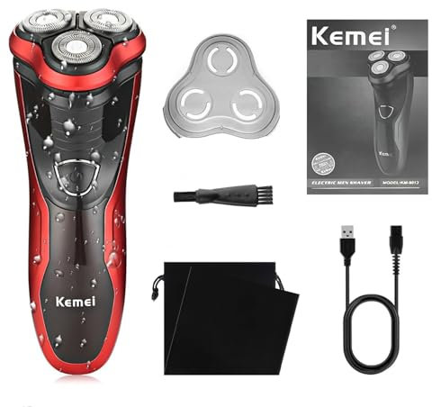 KEMEI Herren Rotary Cordless Razor Shaver 3D Electric Rechargeable Shavers Precision Beard Koteletten Trimmer Razor IPX7 Waterproof Washable Grooming Razor