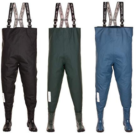 3Kamido Stivali da Pesca per giovanili, Adolescenti, Junior trampolieri, Nero e Verde, 36, 37, 38, 39 EU, Waders Salopette, Giovani, Suola Solida, Bretelle in Gomma, Borsa per Trasporto (Blu, 41 EU)