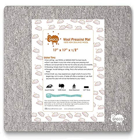 OHOCO Wool Ironing Mat for Quilting - 17 x 17 XL Large Felt Ironing Pad 1/2 Thick, 100% New Zealand Wool Heat Resistant for Ironing, Sewing, Cutting on Ironing Board, Tabletop, Dryer, Countertop
