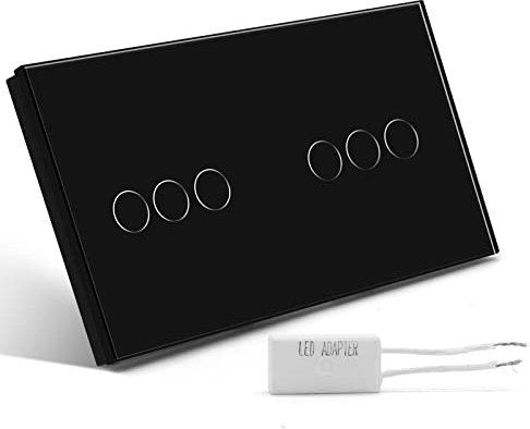 BSEED Doppel-Touch-Dimmerschalter Glasscheibe Wandlichtschalter 1 Fach 1 Weg ohne WiFi 157mm, Eingebettet Einfache Installation Schwarz