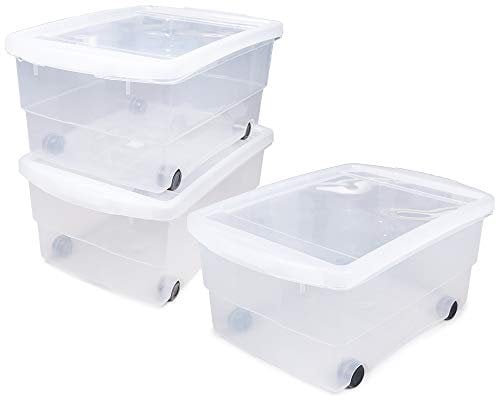 Ondis24 3x Kunststoffbox mit Deckel & Rollen, Rollbox 80L, Spielzeugkiste, Kiste stapelbar, Aufbewahrungsbox transparent