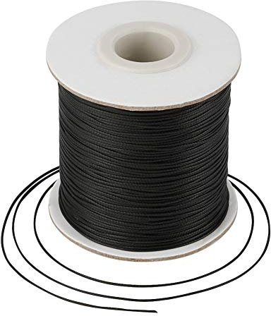 Craftdady 163 m 0,5 mm geflochtene gewachste Polyesterschnur Schnur DIY Schmuck Handwerk Makramee Herstellung Perlenfaden Seil mit Spule, Schwarz