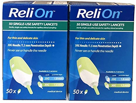 ReliOn Safety Lancets with 6 Tote 50 Single Use 30G 2 Pack