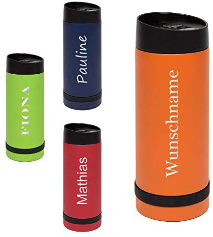 polar-effekt Thermosbecher aus Edelstahl - personalisierte Wunschgravur - Isolierend - Kaffeebecher - Für Kaffe, Tee und andere Getränke 100% dicht - Orange