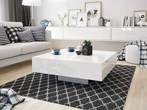 Sellon24® Beistelltisch Weiß Hochglanz 60x60 Couchtisch Niedrig - Höhe 32 cm - Quadratisch, Wohnzimmer Sofatisch Iron