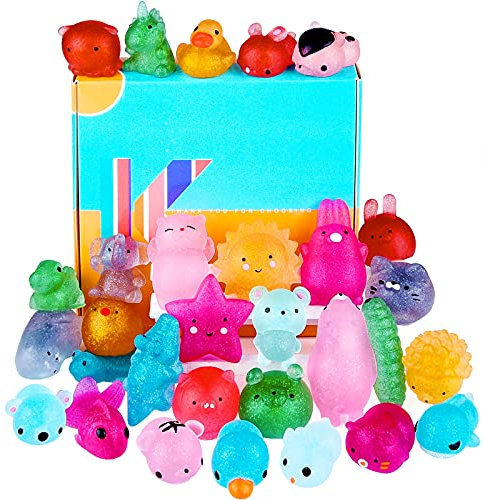 KUUQA 30pcs Glitzer Squishys Spielzeug, Squeeze Tierspielzeug für sensorische Erwachsene Stressabbau Spielzeug Geburtstagsfeier Gefälligkeiten für Kinder Goodie Bag Ostereierfüller