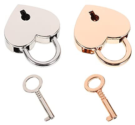 NUOBESTY Love Lock Heart Padlock 2pcs Metal Heart Shaped Padlock Mini Lock with Keys for Luggage Diary Book Jewelry Box Handbag Wedding Christmas Favor Golden Silver, 3.7X2.9X0.7CM (P03328QT15W)
