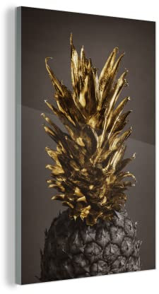 MuchoWow Glasbild Glasfoto Wandbild Bilder Deko 40x60 cm Obst - Ananas - Gold