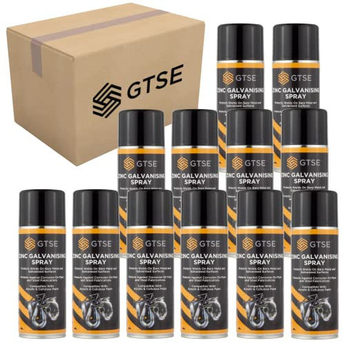 GTSE Bulk Box Zinc Galvanising Spray, Fast Drying Anti-Corrosion Resistance Aerosol Spray for Protecting Surfaces 12 x 400ml Cans