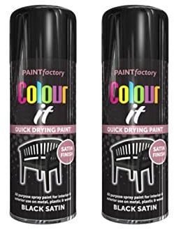 PNJB, Satin Black Paint Aerosol Colour It Spray, Quick Drying DIY Plastic Metal Wood, Professional Satin Finish Spray Wood Color Paint 250ml (2 Pcs)