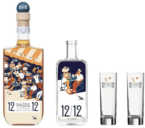 Pastis 12/12 Coffret Terrasse + Carafe et 2 verres 45° 70cl