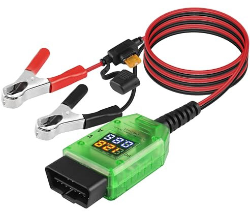 MEIRIYFA OBD2 - Cavo di alimentazione di emergenza ECU per auto, con display digitale da 12 V, kit rilevatore perdite batteria OBD II, con fusibile 5A, 1,35 m