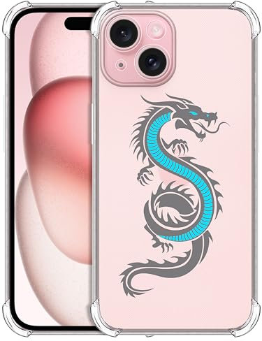 GlamCase for iPhone 15 Case, iPhone 15 Clear Case - Dragon Printed Slim Fit Flexible Clear Transparent Shockproof Designer Back Case/Cover for iPhone 15