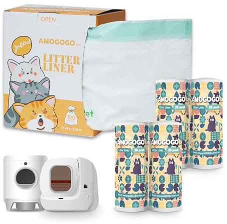AMOGOGOPET Self-Cleaning Litter Box Liner Bags Compatible with PETKIT PuraX/PuraMax, Leak-Proof Replacement Waste Bags, 100 Count Cat Litter Trash Bags with Drawstring, 21.8 x 12.4