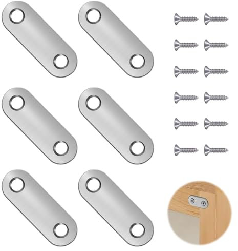 6 Pcs Flat Fixing Brackets,Flat Joining Plates,Stainless Steel Straight Brackets,Connecting Plates Perforated Metal Brace Bracket for Wood Fixing Flat Support Corner Repair Connector with 12 Screws