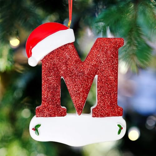 TOPWAYS 26 Letter Christmas Tree Hanging Pendant, Christmas tree decorations, Personalized DIY Christmas Ornaments, Hanging Xmas Alphabet Letters (M)