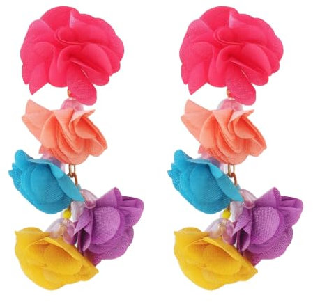 FDEETY Frauen Personalisierte Mode Show Modelle Ohrringe Temperament Persönlichkeit Blume Stoff Ohrringe Dopamin Ohrringe Frischen Süßen Stil(Buntes)