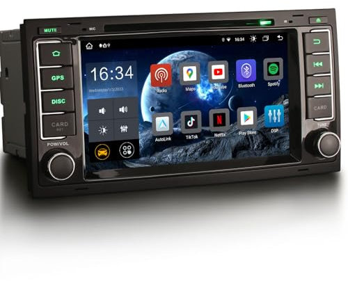 Erisin 7 Pulgadas 8-Núcleos 4GB RAM+64GB ROM Android 14 Radio Coche Bluetooth GPS Navegación para VW T5 Multivan Touareg Soporte Carplay Android Auto DSP WiFi Dab+ USB OBD2 CD FM Pantalla táctil IPS