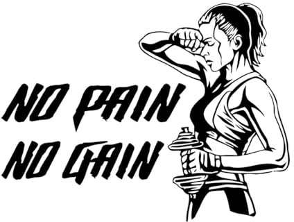 Wandtattoo „Training Mädchen Stärke binäre Motivation“ aus Vinyl, „No Pain No Gain“, Wandsticker, Studio-Dekorationsaufkleber, extragroß – 57x75cm