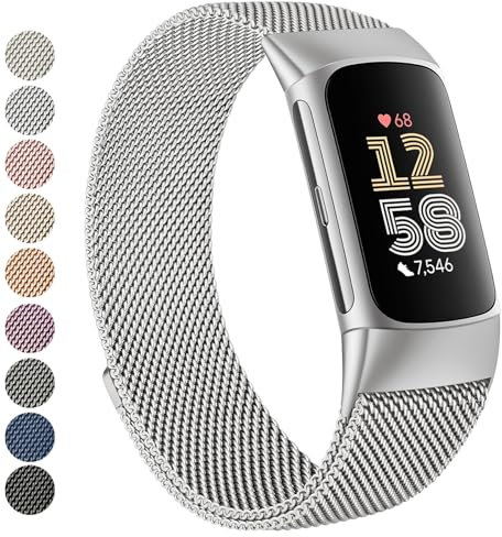 Vanjua Armband für Fitbit Charge 6, für Damen und Herren, Edelstahl, Metallnetzschlaufe, verstellbares Armband, Ersatzband, kompatibel mit Fitbit Charge 6 Fitness-Tracker (Silber)