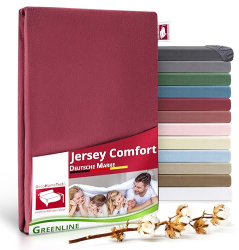 Greenline Spannbettlaken Premium Jersey aus 100% Baumwolle Bordeaux Rot Doppelpack (2X) 180-200x200 cm bis zu 30 cm auch für Boxspringbetten, Spannbetttuch