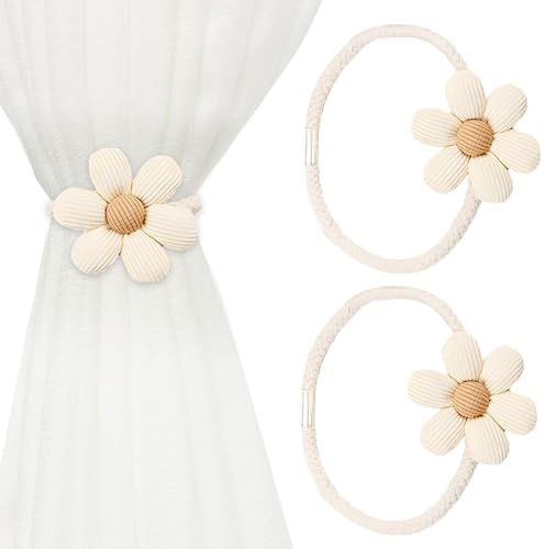 2PCS Flower Magnetic Curtain Tie Backs, Decorative Curtain Holder Ropes | Elegant Design, Perfect for Nursery, Living Room, Bedroom & Office Decor