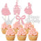 Gyufise 24Pcs Princess Cupcake Toppers Glitter Castle Bowknot Happy Birthday Cake Topper Decorations for Princess Happy Birthday Baby Shower New Year Party Supplies Pink Silver