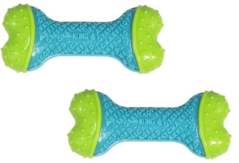 KONG CoreStrength Knochen – Zahnkauspielzeug für Hunde – langlebiges, mehrschichtiges Hundespielzeug mit strukturiertem Körper für die Zahnreinigung – 2er-Pack (klein/mittel)