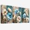3Pcs Cadre en Bois Impression sur Toile Fleurs de Lotus Tableau Affiche Decoration Murale Image sur Toile Vintage Beige Bleu Floral Peinture Tableau Decoration Murale Salon Chambre 40x60cm x3pcs