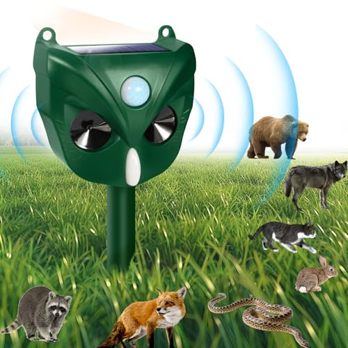 PQETBV Repellente Per Gatti Ultrasuoni, Dissuasore per Gatti Ultrasuoni Energia Solare, con Rilevatore Di Movimento, Scoiattoli, Cani, Volpi e Altri Animali