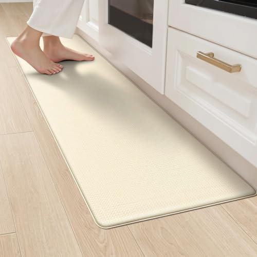 LEKEEPGO Alfombra Cocina Lavable Antideslizante 44x150cm, Alfombra Vinilica Cocina Antifatiga, Alfombra Pasillo Larga, Tapete Cocina, Alfombra Impermeable para Cocina, Comedor, Lavadero, Beige