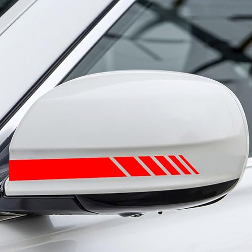 SZMBHSD Auto-Rückspiegelaufkleber kompatibel für Skoda Superb Sedan Yeti, gestreifte Autoaufkleber, dekorative Rückspiegelaufkleber für die Außendekoration (Paar),Red
