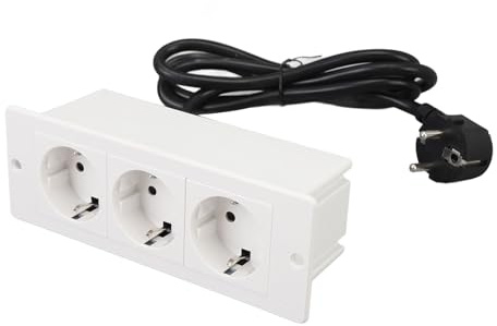 Hyuduo Infällt Grenuttag, PC och PP Infällt Uttag med 3 Uttag 16A Plug and Play för Bordsskiva, 175 X 62 X 60 Mm