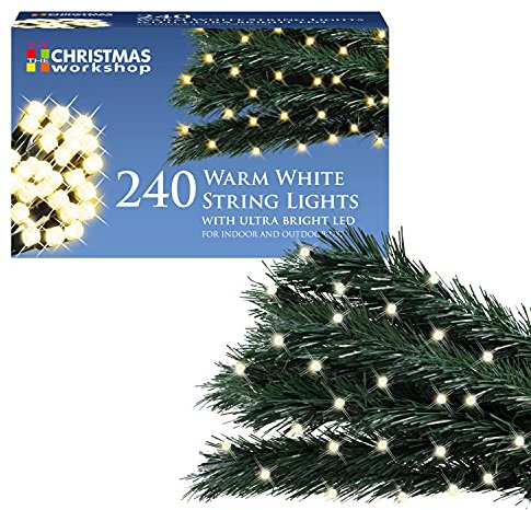 The Christmas Workshop 240 String light ~ Mains Operated ~ Indoor or Outdoor ~ Warm White Static LED ~ 76780
