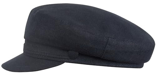 Sterkowski Pireus Sommermütze | Leinen Bretonmütze Für Herren und Damen Leichte Schirmmütze Sommer Retro Marine Cap Fischerhut Fiddler Gatsby Maritime Frühling Schiffermütze Schirm Marineblau 56