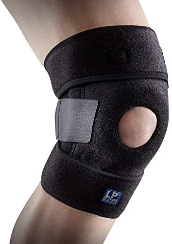 LP Support 733-KM atmungsaktive Kniebandage - offene Wickel-Knie-Bandage verstellbar - für Sport & Alltag, Größe:Regular, Farbe:1 x schwarz