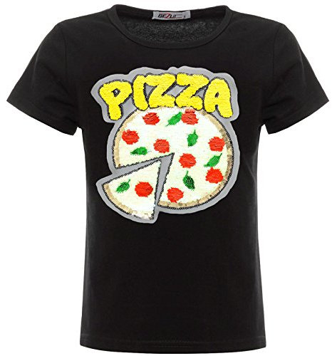 BEZLIT Mädchen Kinder Wende-Pailletten Pizza T-Shirt Outfit 22536 Schwarz Größe 116