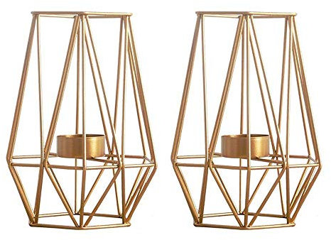 Nuptio 2 Stück Metall Sechseck Geformt Geometrisches Design Teelicht Votiv Kerzenhalter, Eisen Hohl Teelicht Kerzenhalter für Vintage Hochzeit Dekoration, Gold Teelichthalter für Weihnachten Deko