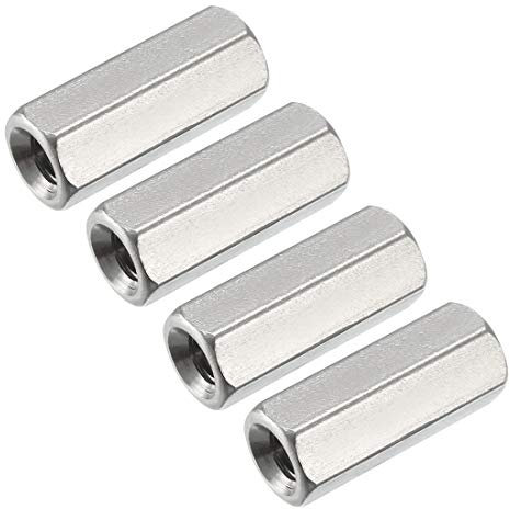 sourcing map M5 x 0.8-Pitch 20mm Length 304 Stainless Steel Metric Hex Coupling Nuts, 4 Pcs