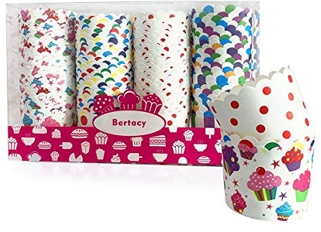 Bertacy Mix und Match; Kuchenkörbchen für Backtage, Geburtstage, Teekränzchen, Hochzeiten und Partys, groß Ø 6 cm 4 color(100 pro Pack)