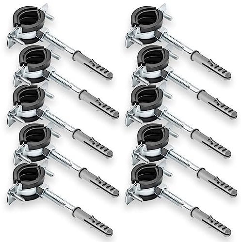 Set 10x Collari per Tubi 1/2 (20–24 mm) con Guarnizione EPDM + Tasselli 8x75 e Viti M8 a doppia filettatura – Staffe Zincate Professionali per Impianti Idraulici e Termici
