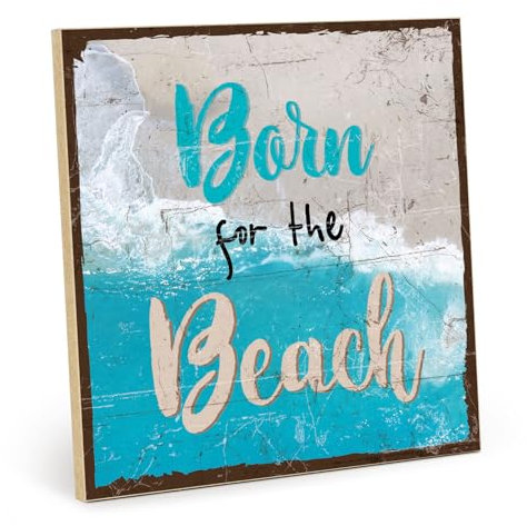 TypeStoff Holzschild mit Spruch – Beach – im Vintage-Look mit Zitat als Geschenk und Dekoration zum Thema Strand, Urlaub und Entspannung - HS-00743