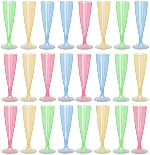 Set di 24 bicchieri da spumante riutilizzabili in plastica, colori arcobaleno, bicchieri di plastica, bicchieri da vino, lavabili in lavastoviglie (130 ml)