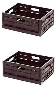 2x Faltbox in Holzoptik 40x30x16 dunkelbraun * schwarz Klappbox für Obst, Gemüse * Obstkiste Gemüsekiste Holz