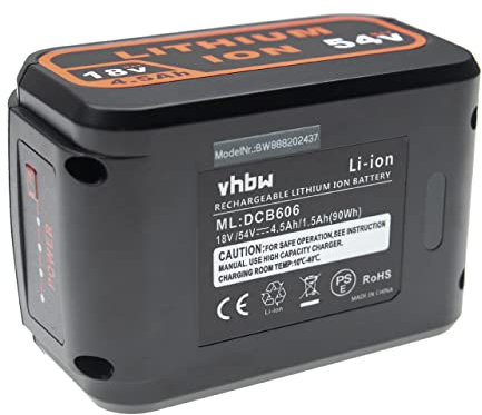 vhbw Batterie Compatible avec DeWalt XR, DCS393DCH274P2T Outil électrique (4500 mAh, Li-ION, 18 V / 54 V)