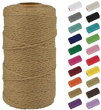 Uiopa Macrame Corde 2mm x 100m, Naturel Fil Macramé Fil de Coton Ficelle Corde, DIY Cordelette pour Tressée, Tapisserie de Plante, Tenture Murale, Cadeau Décoration, Emballage (Brun)