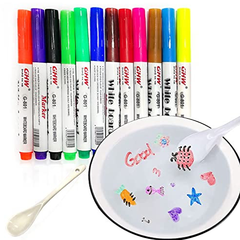 CQQNIU Pincel de Agua de 12 Colores, Marcador Flotante para Pintar, Grafiti de Borrado en Seco para Niños, Bolígrafo Multiusos, Juguete Educativo (1 Cuchara Gratis)