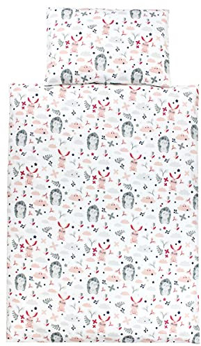 TupTam Kinder Bettwäsche Set Babybettwäsche Bettbezug 100 x 135 120 x 90 Kissenbezug 40 x 60 Jungen Mädchen 2-TLG, Farbe: Igel/Hase/Rosa, Größe: 135x100 cm